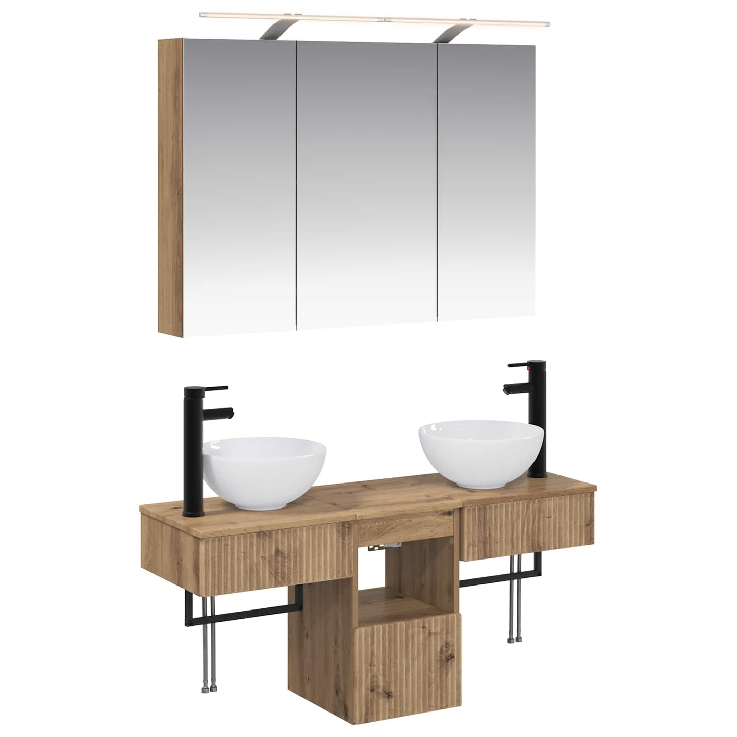 Badkamerkastenset 4 st Artisanaal eiken Bewerkt hout is nu te koop bij PeponiXL, paradijselijk wonen!