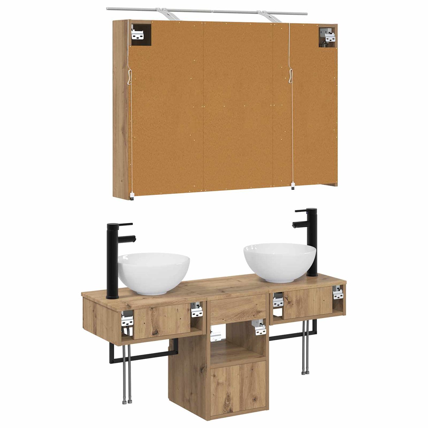 Badkamerkastenset 4 st Artisanaal eiken Bewerkt hout is nu te koop bij PeponiXL, paradijselijk wonen!