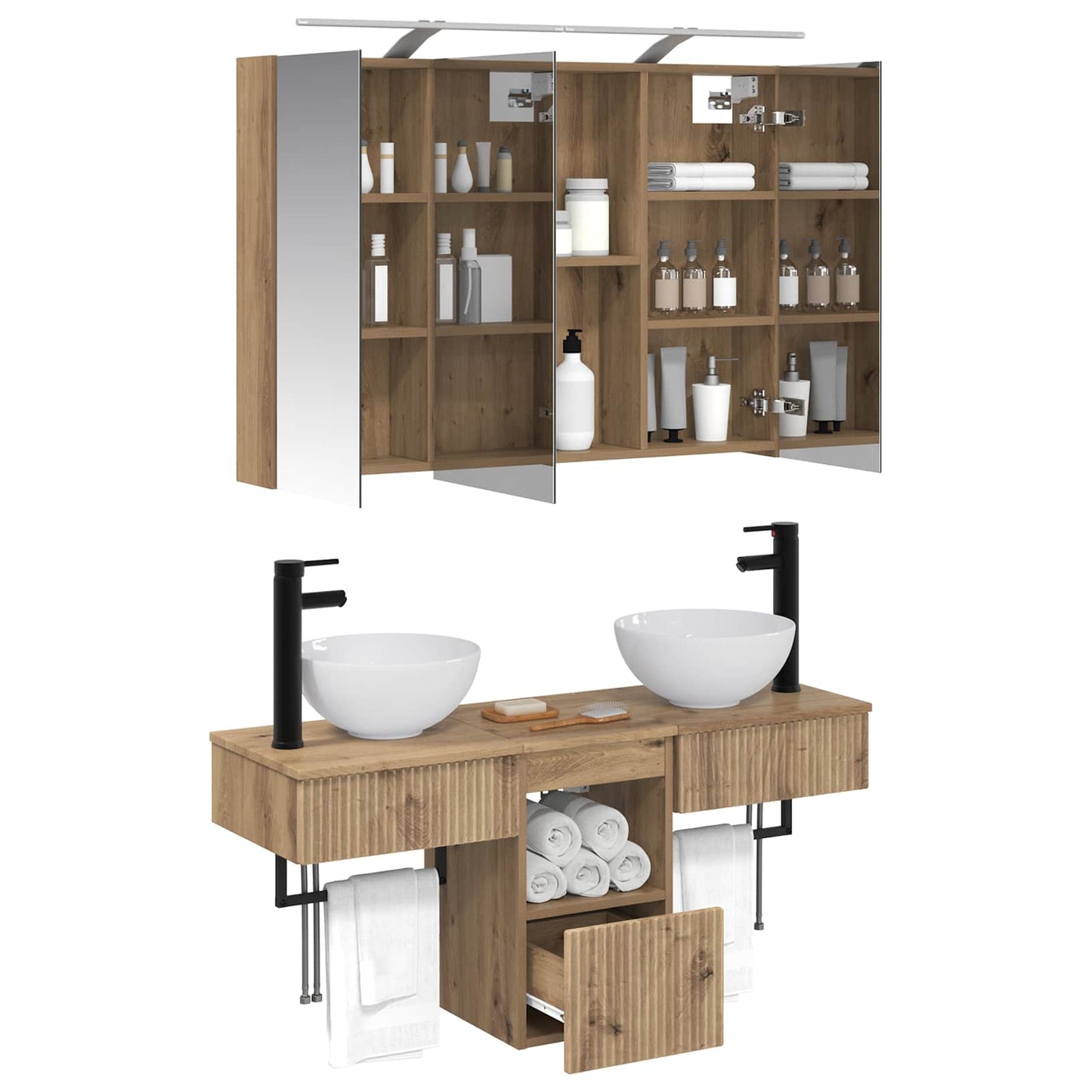 Badkamerkastenset 4 st Artisanaal eiken Bewerkt hout is nu te koop bij PeponiXL, paradijselijk wonen!