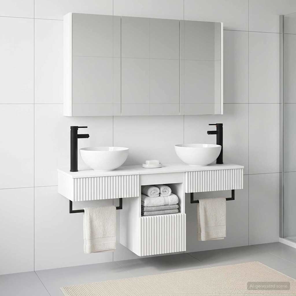 Badkamerkastenset 4 pcs Wit 103,5 x 15,5 x 70 cm Bewerkt hout