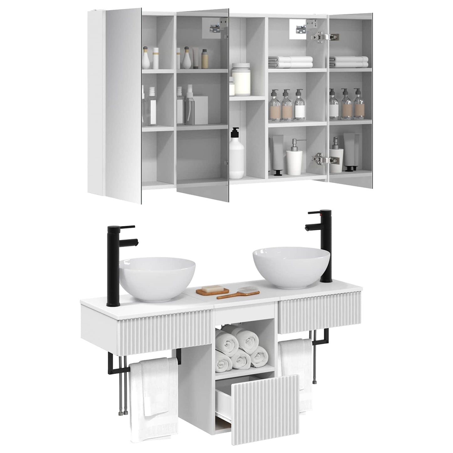 Badkamerkastenset 4 pcs Wit 103,5 x 15,5 x 70 cm Bewerkt hout