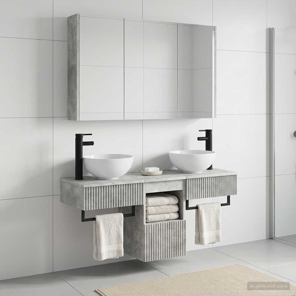 Badkamerkastenset 4 pcs Betongrijs 103,5 x 15,5 x 70 cm