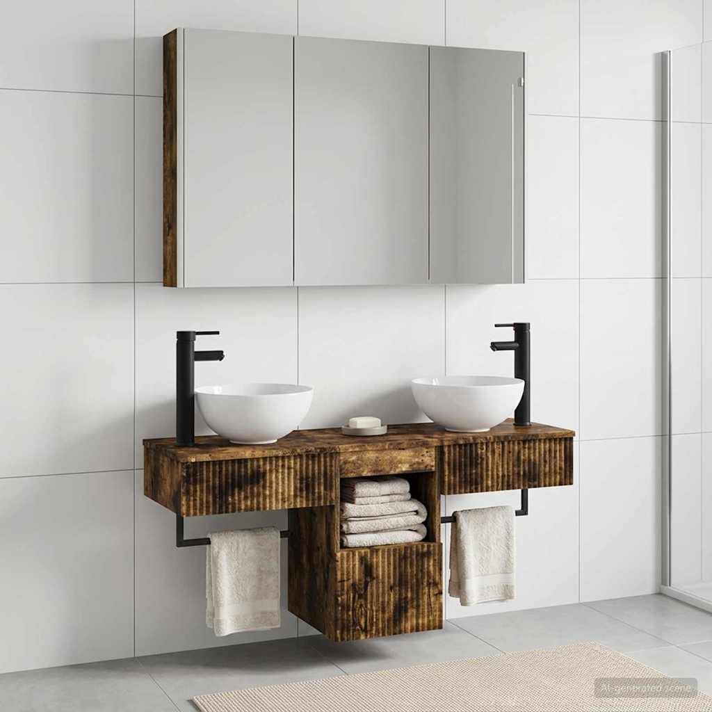 Badkamerkastenset 4 pcs Gerookt eiken 103,5 x 15,5 x 70 cm