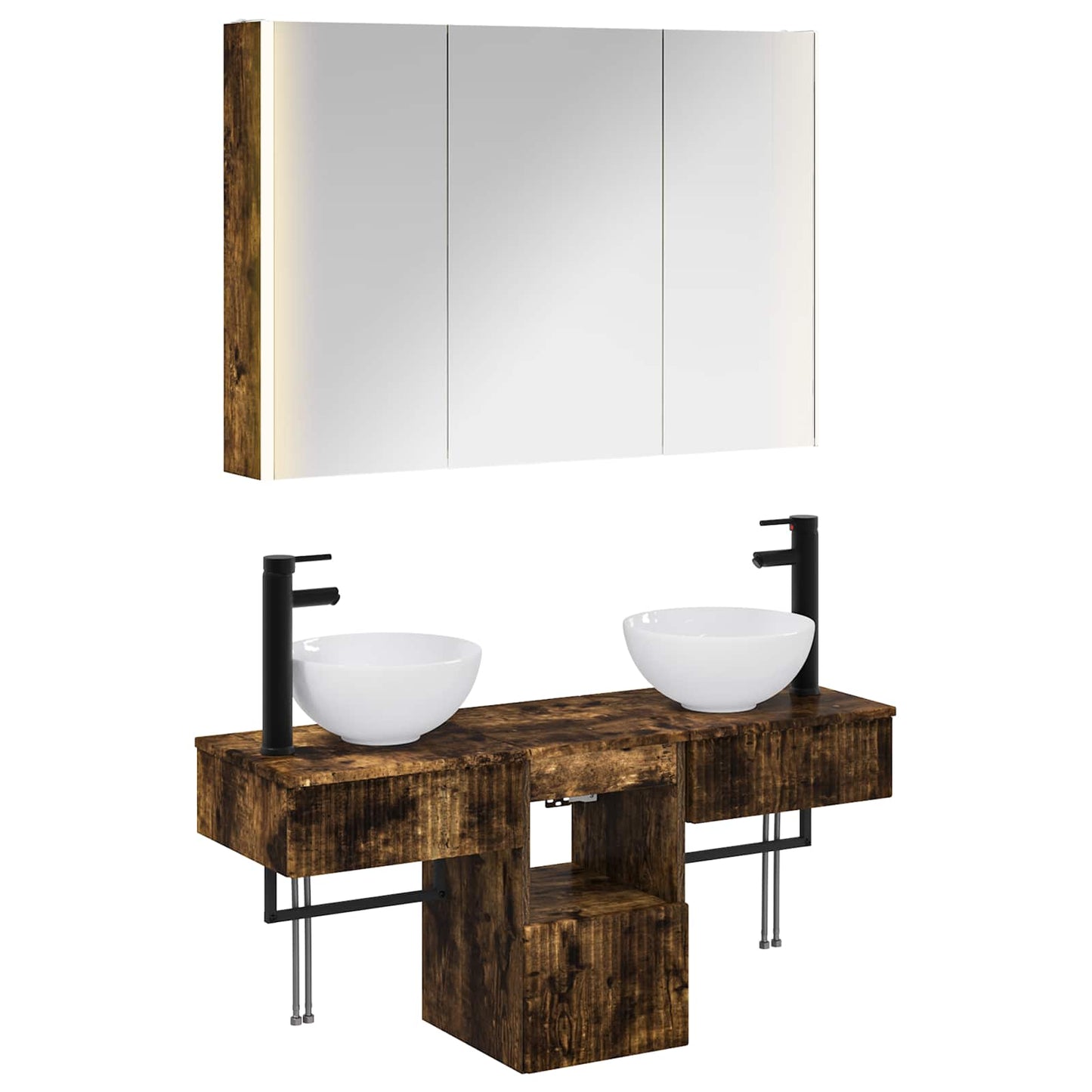 Badkamerkastenset 4 pcs Gerookt eiken 103,5 x 15,5 x 70 cm