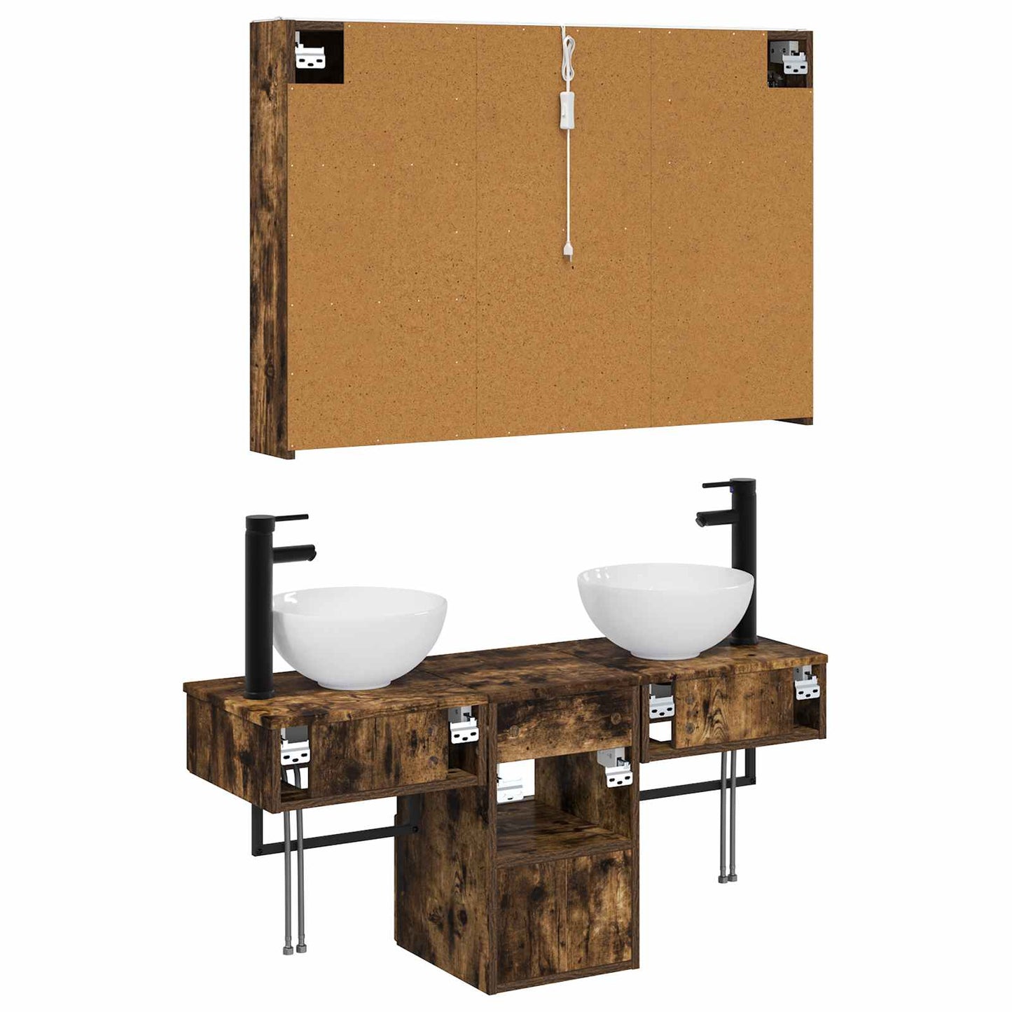Badkamerkastenset 4 pcs Gerookt eiken 103,5 x 15,5 x 70 cm