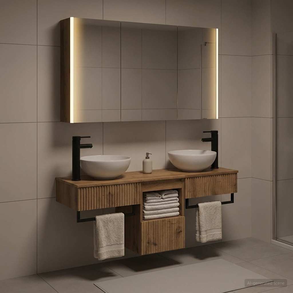 Badkamerkastenset 4 st Artisanaal eiken Bewerkt hout is nu te koop bij PeponiXL, paradijselijk wonen!