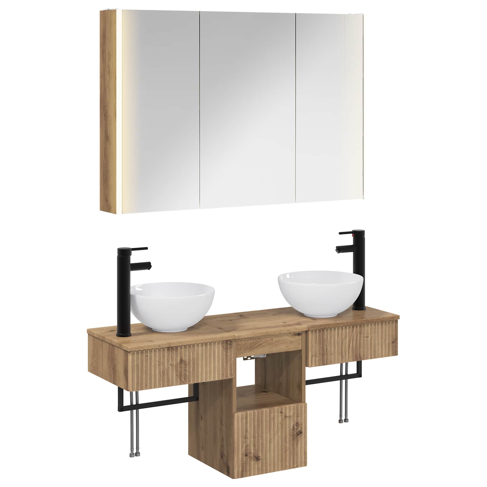 Badkamerkastenset 4 st Artisanaal eiken Bewerkt hout is nu te koop bij PeponiXL, paradijselijk wonen!