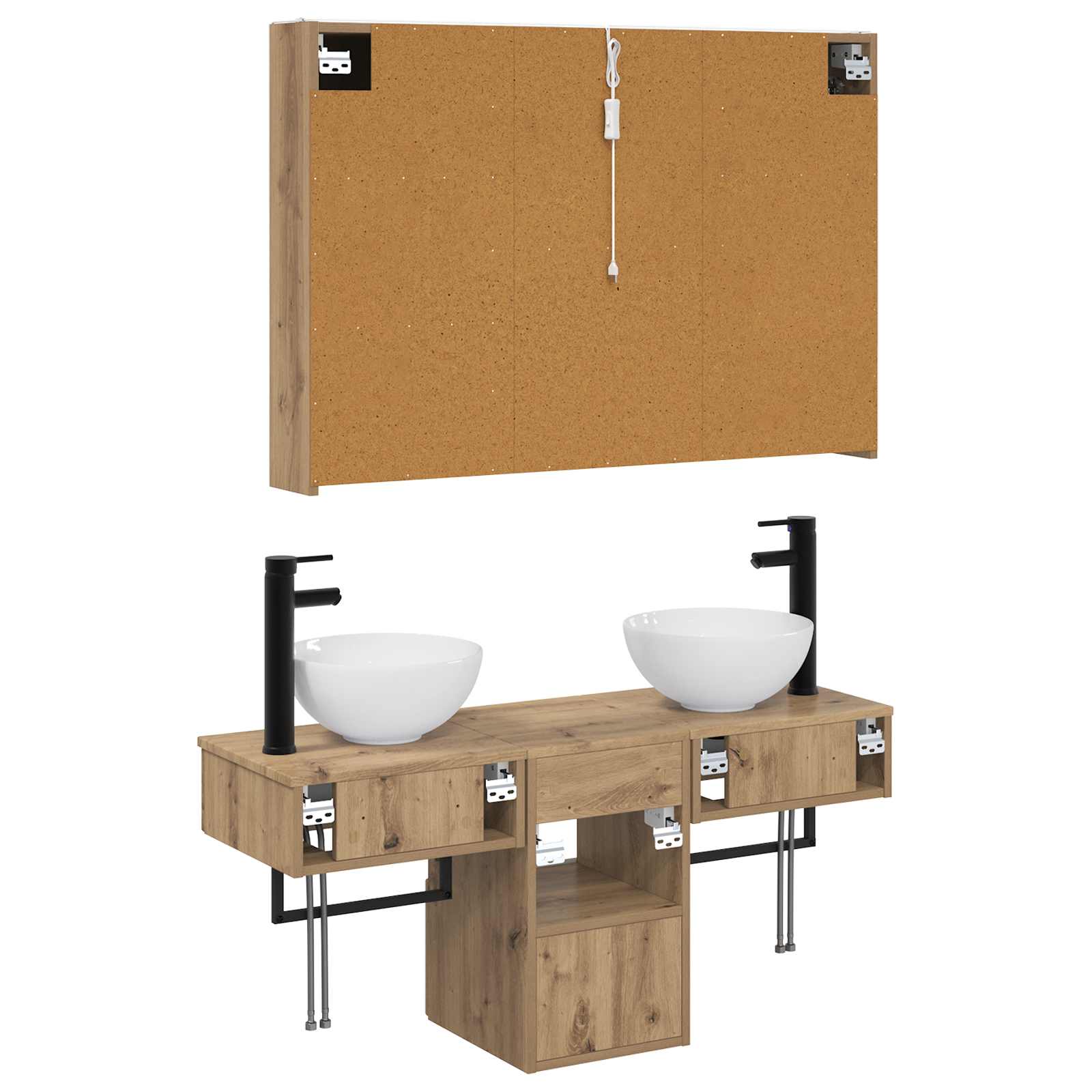 Badkamerkastenset 4 st Artisanaal eiken Bewerkt hout is nu te koop bij PeponiXL, paradijselijk wonen!