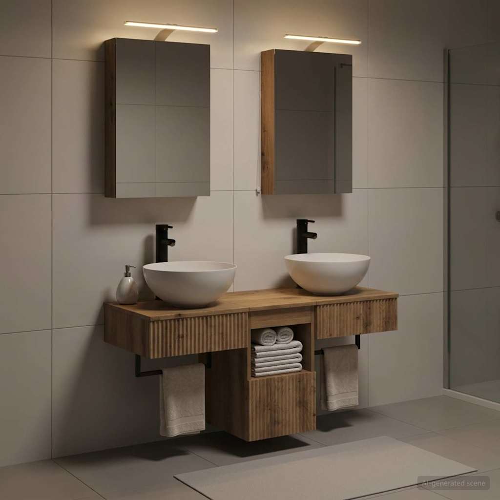 Badkamerkastenset 5 st Artisanaal eiken Bewerkt hout is nu te koop bij PeponiXL, paradijselijk wonen!