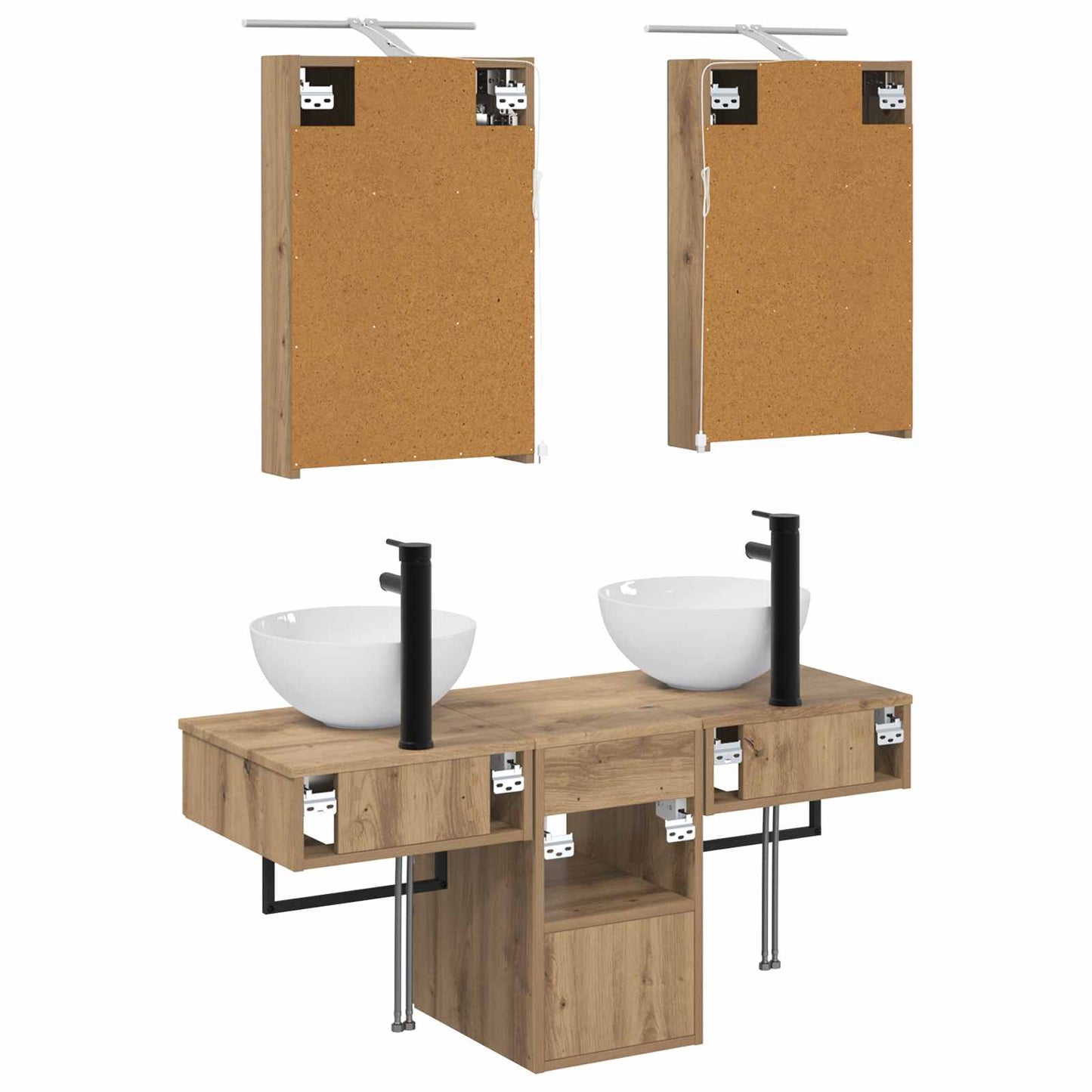 Badkamerkastenset 5 st Artisanaal eiken Bewerkt hout is nu te koop bij PeponiXL, paradijselijk wonen!