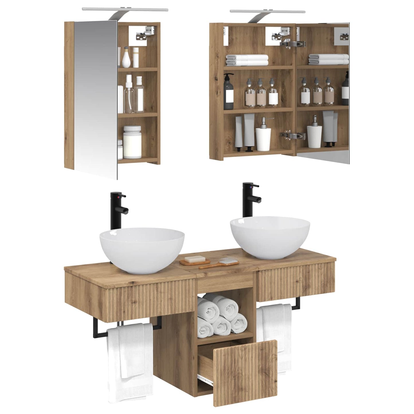 Badkamerkastenset 5 st Artisanaal eiken Bewerkt hout is nu te koop bij PeponiXL, paradijselijk wonen!
