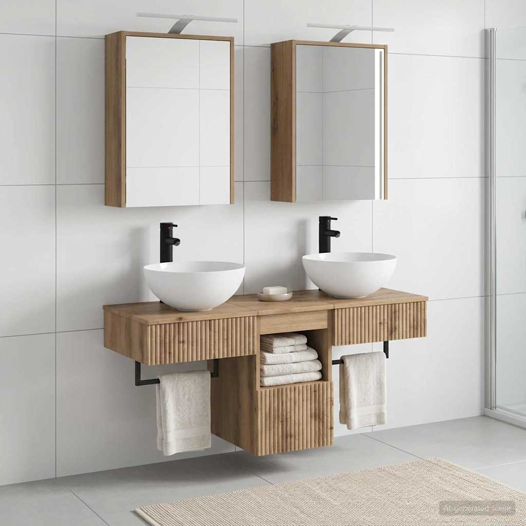 Badkamerkastenset 5 st Artisanaal eiken Bewerkt hout is nu te koop bij PeponiXL, paradijselijk wonen!