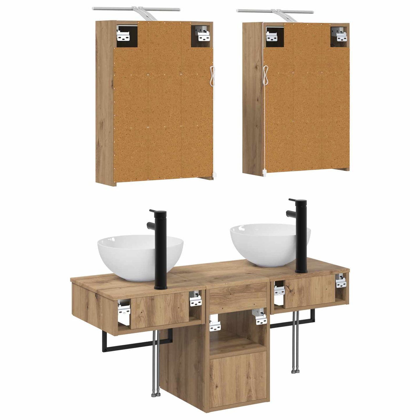 Badkamerkastenset 5 st Artisanaal eiken Bewerkt hout is nu te koop bij PeponiXL, paradijselijk wonen!