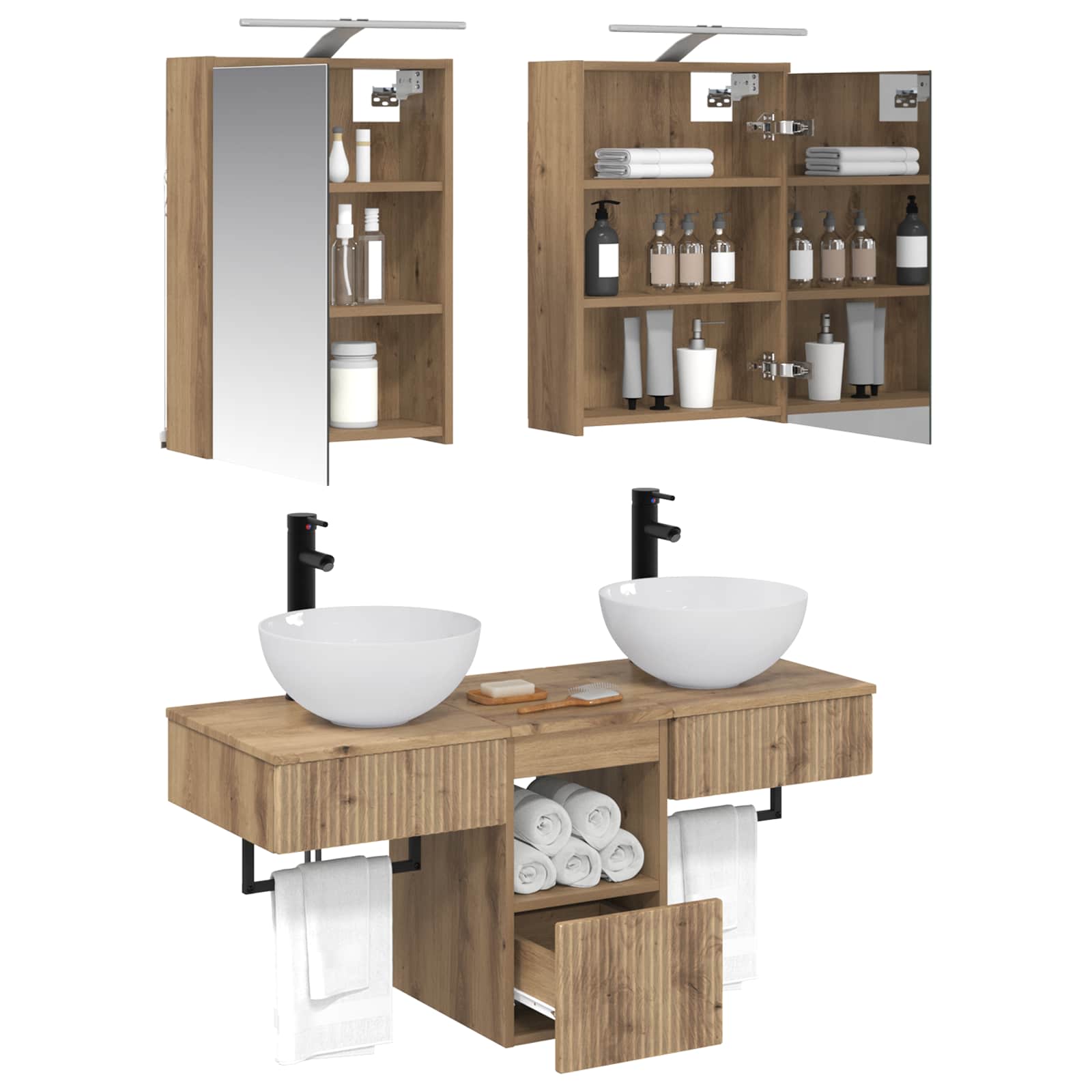 Badkamerkastenset 5 st Artisanaal eiken Bewerkt hout is nu te koop bij PeponiXL, paradijselijk wonen!