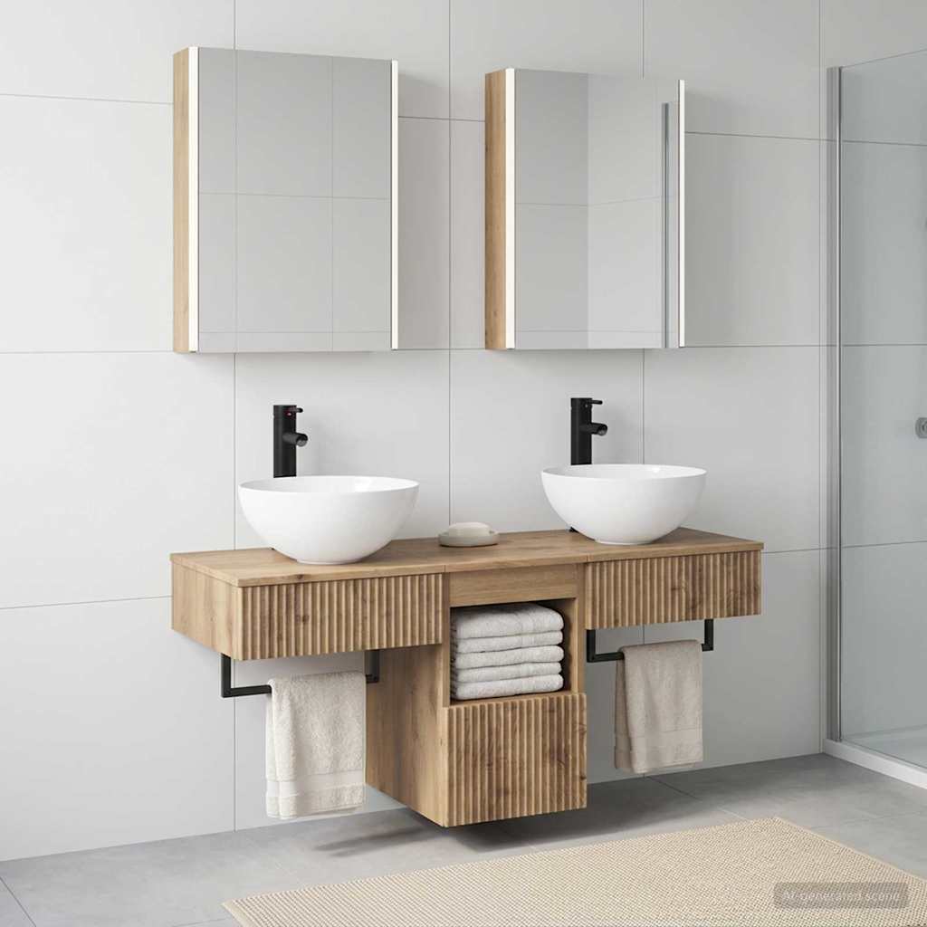 Badkamerkastenset 5 st Artisanaal eiken Bewerkt hout is nu te koop bij PeponiXL, paradijselijk wonen!