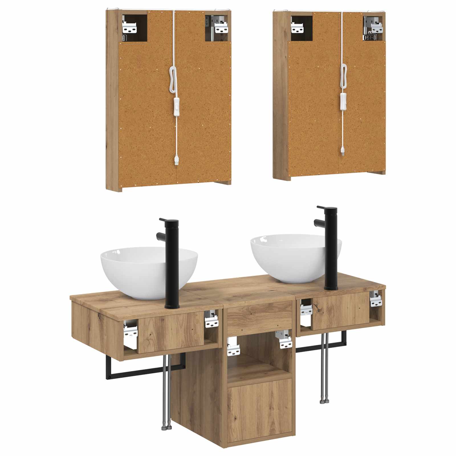 Badkamerkastenset 5 st Artisanaal eiken Bewerkt hout is nu te koop bij PeponiXL, paradijselijk wonen!