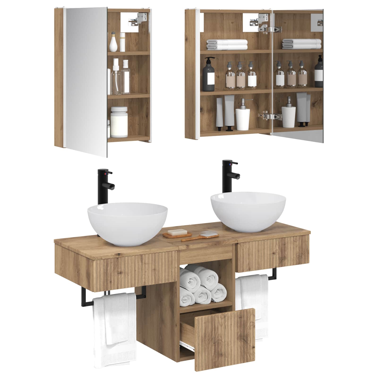 Badkamerkastenset 5 st Artisanaal eiken Bewerkt hout is nu te koop bij PeponiXL, paradijselijk wonen!