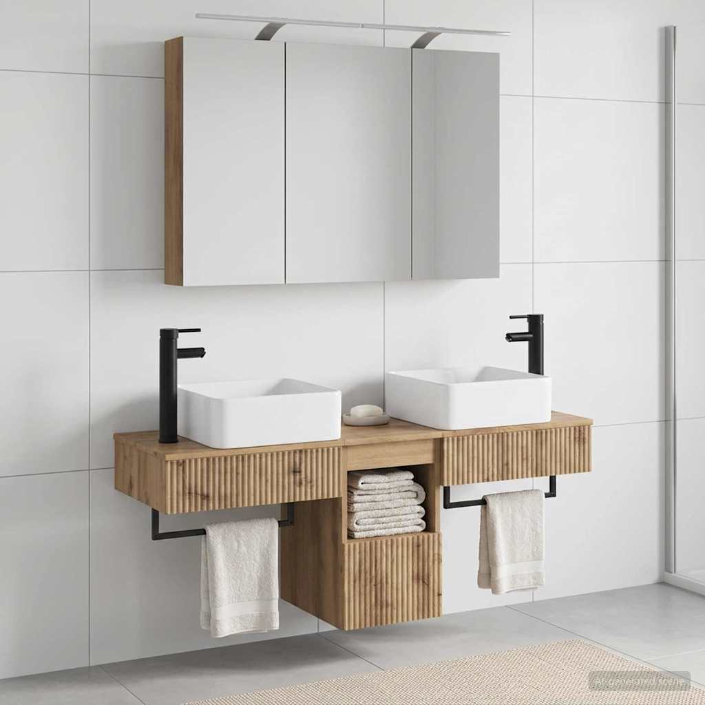 Badkamerkastenset 4 st Artisanaal eiken Bewerkt hout is nu te koop bij PeponiXL, paradijselijk wonen!