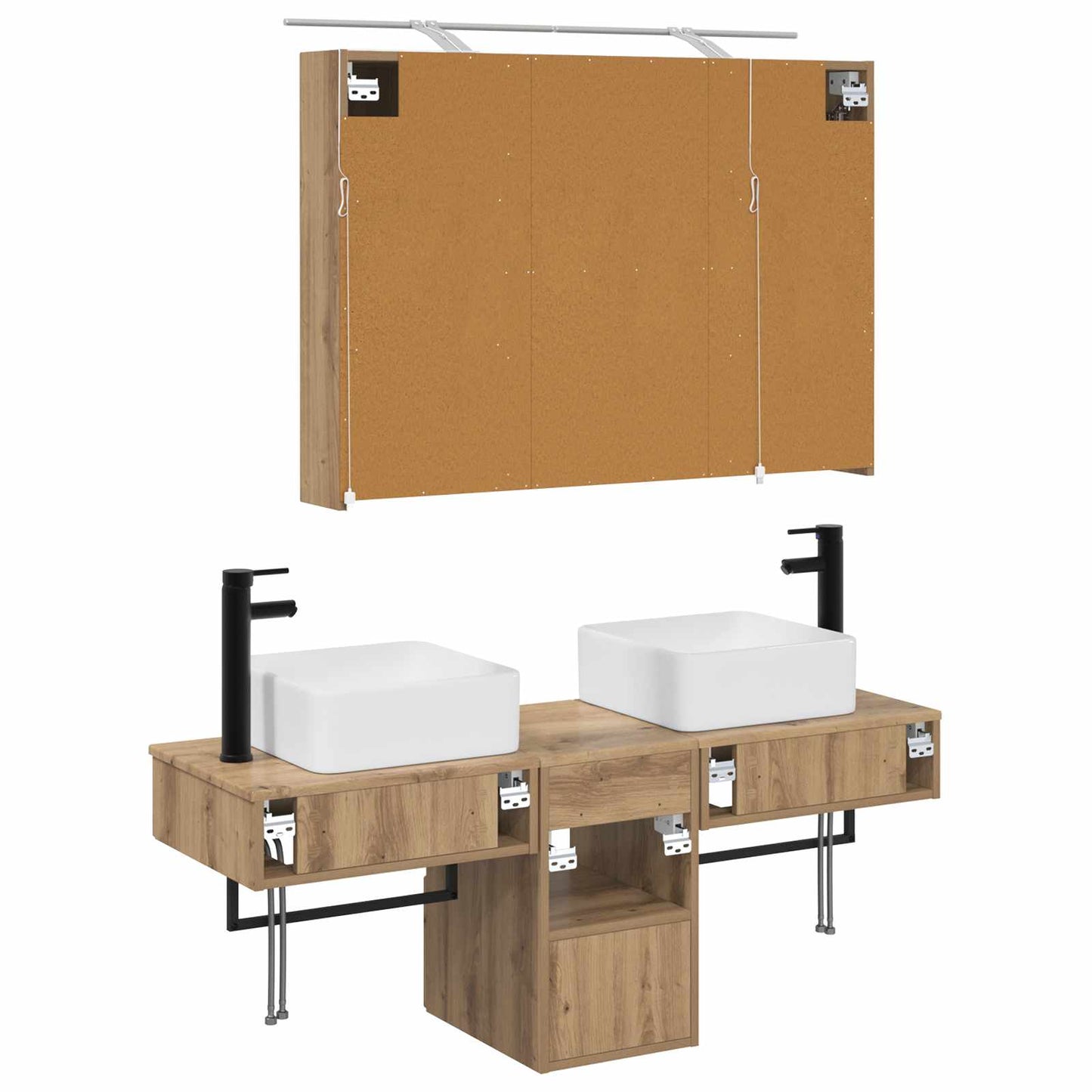 Badkamerkastenset 4 st Artisanaal eiken Bewerkt hout is nu te koop bij PeponiXL, paradijselijk wonen!