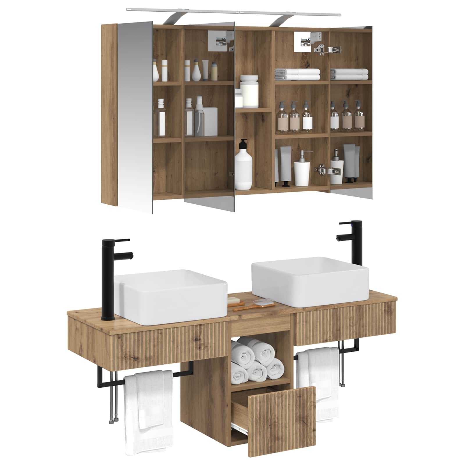 Badkamerkastenset 4 st Artisanaal eiken Bewerkt hout is nu te koop bij PeponiXL, paradijselijk wonen!