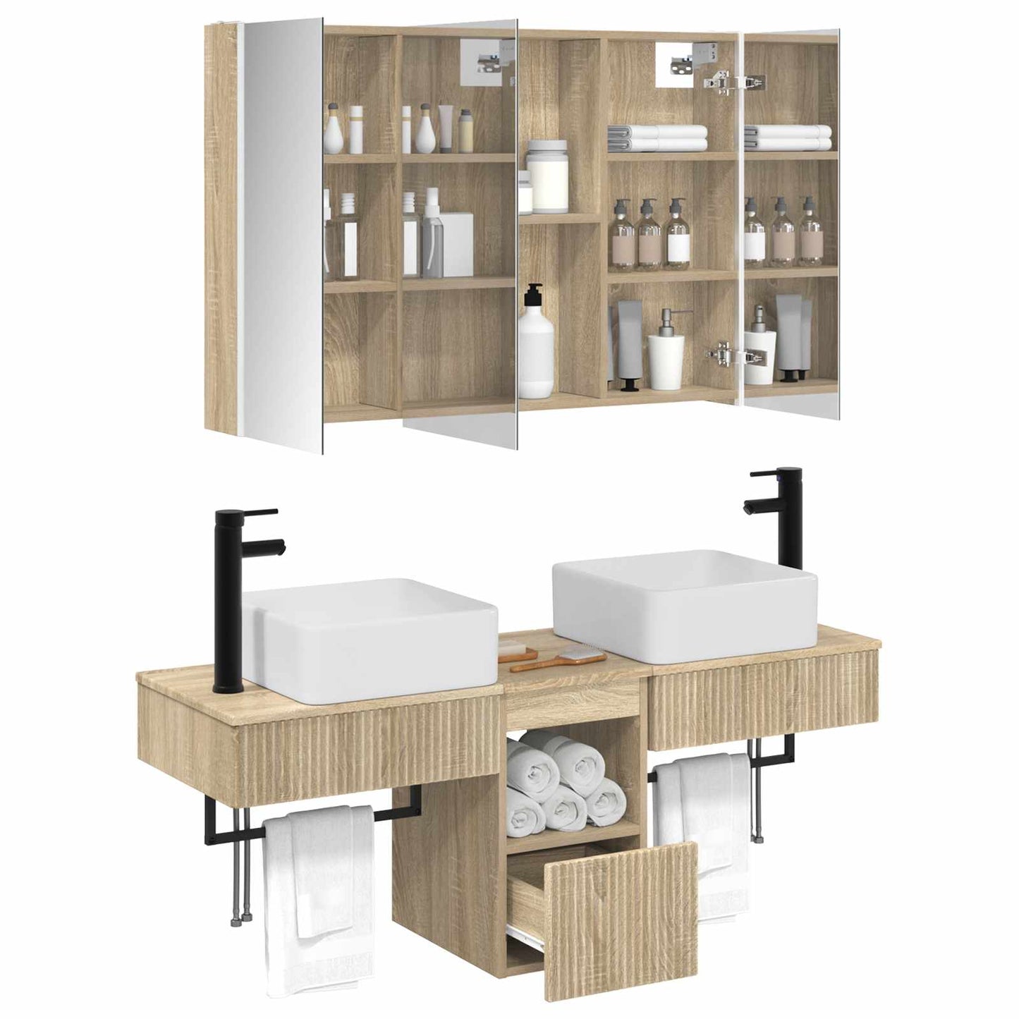 Badkamerkastenset 4 pcs Sonoma Eiken 103,5 x 15,5 x 70 cm