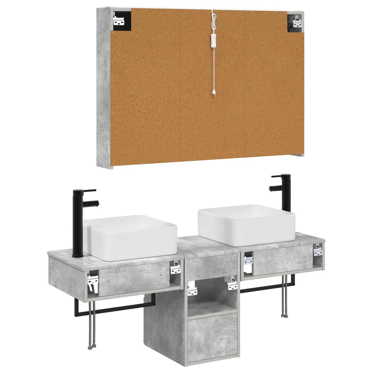 Badkamerkastenset 4 pcs Betongrijs 103,5 x 15,5 x 70 cm