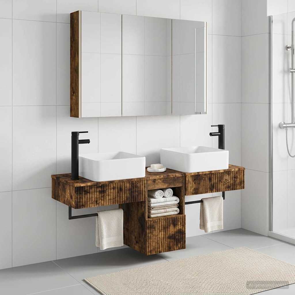 Badkamerkastenset 4 pcs Gerookt eiken 103,5 x 15,5 x 70 cm
