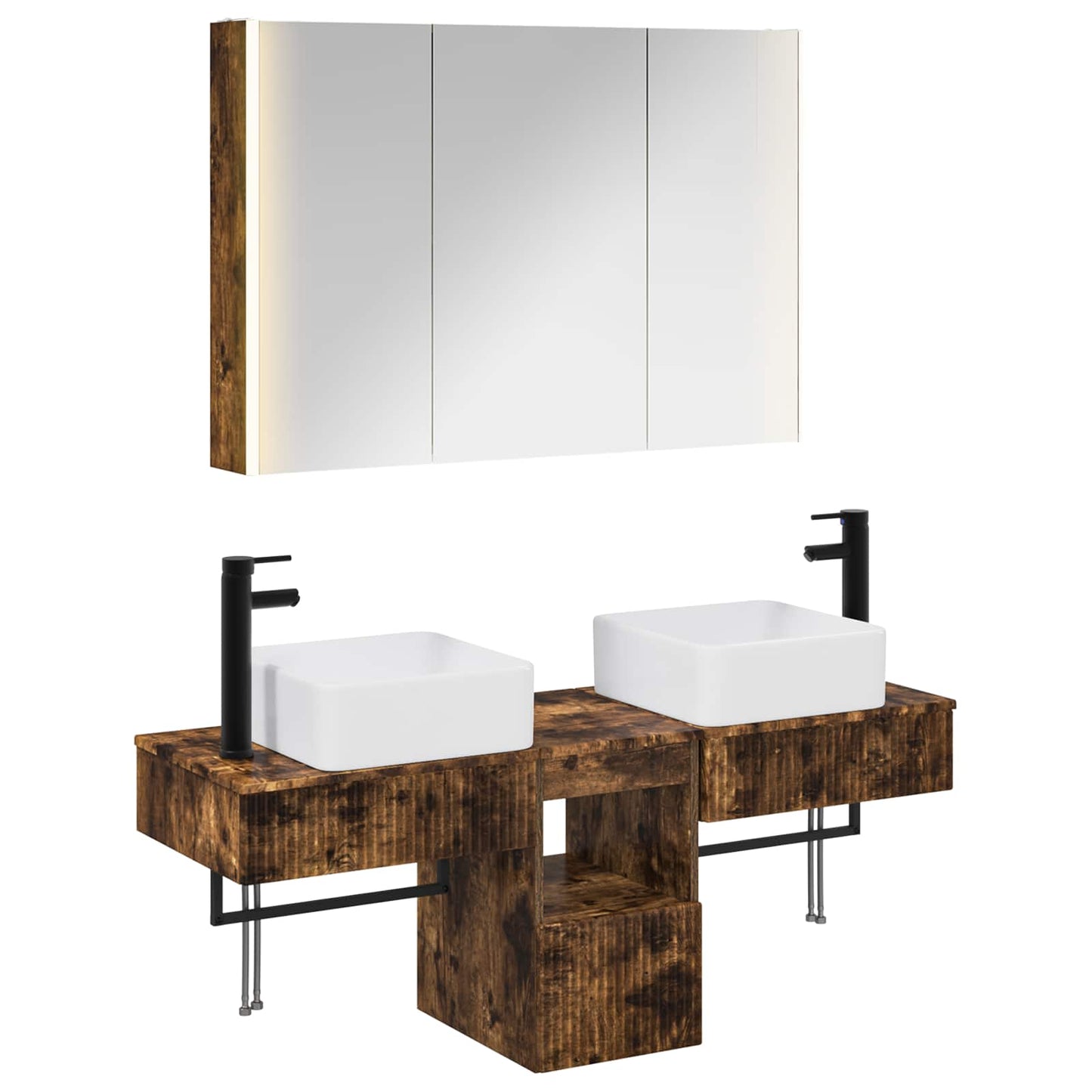 Badkamerkastenset 4 pcs Gerookt eiken 103,5 x 15,5 x 70 cm