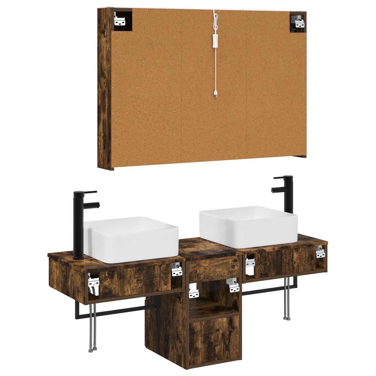 Badkamerkastenset 4 pcs Gerookt eiken 103,5 x 15,5 x 70 cm