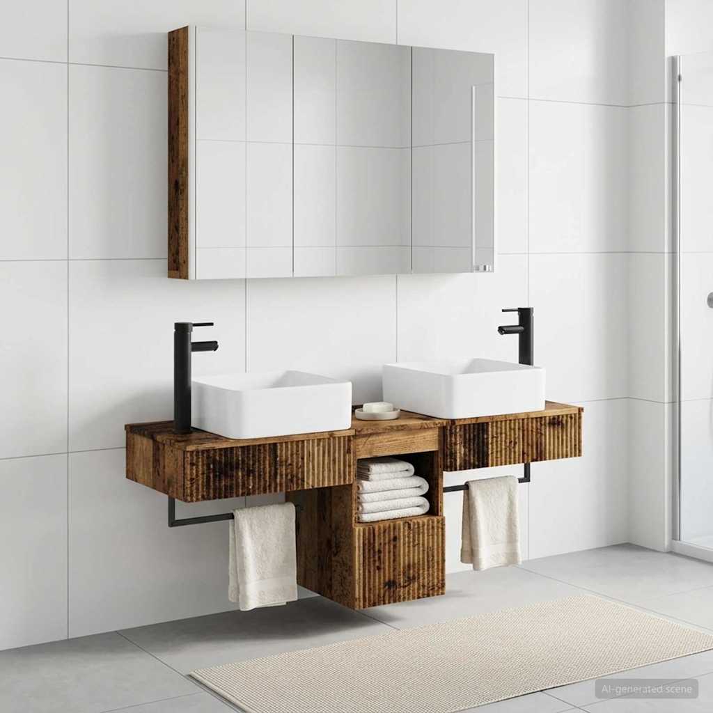 Badkamerkastenset 4 pcs Oud hout 103,5 x 15,5 x 70 cm