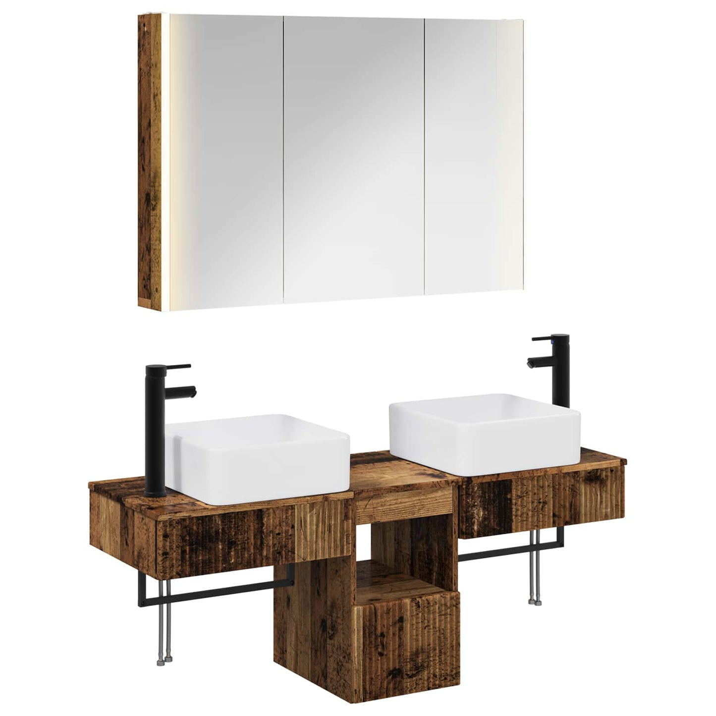 Badkamerkastenset 4 pcs Oud hout 103,5 x 15,5 x 70 cm