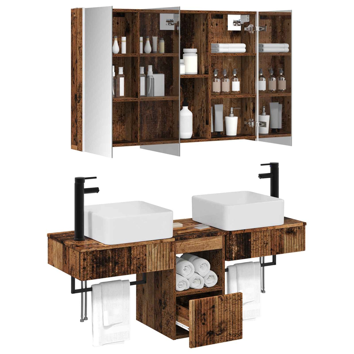 Badkamerkastenset 4 pcs Oud hout 103,5 x 15,5 x 70 cm