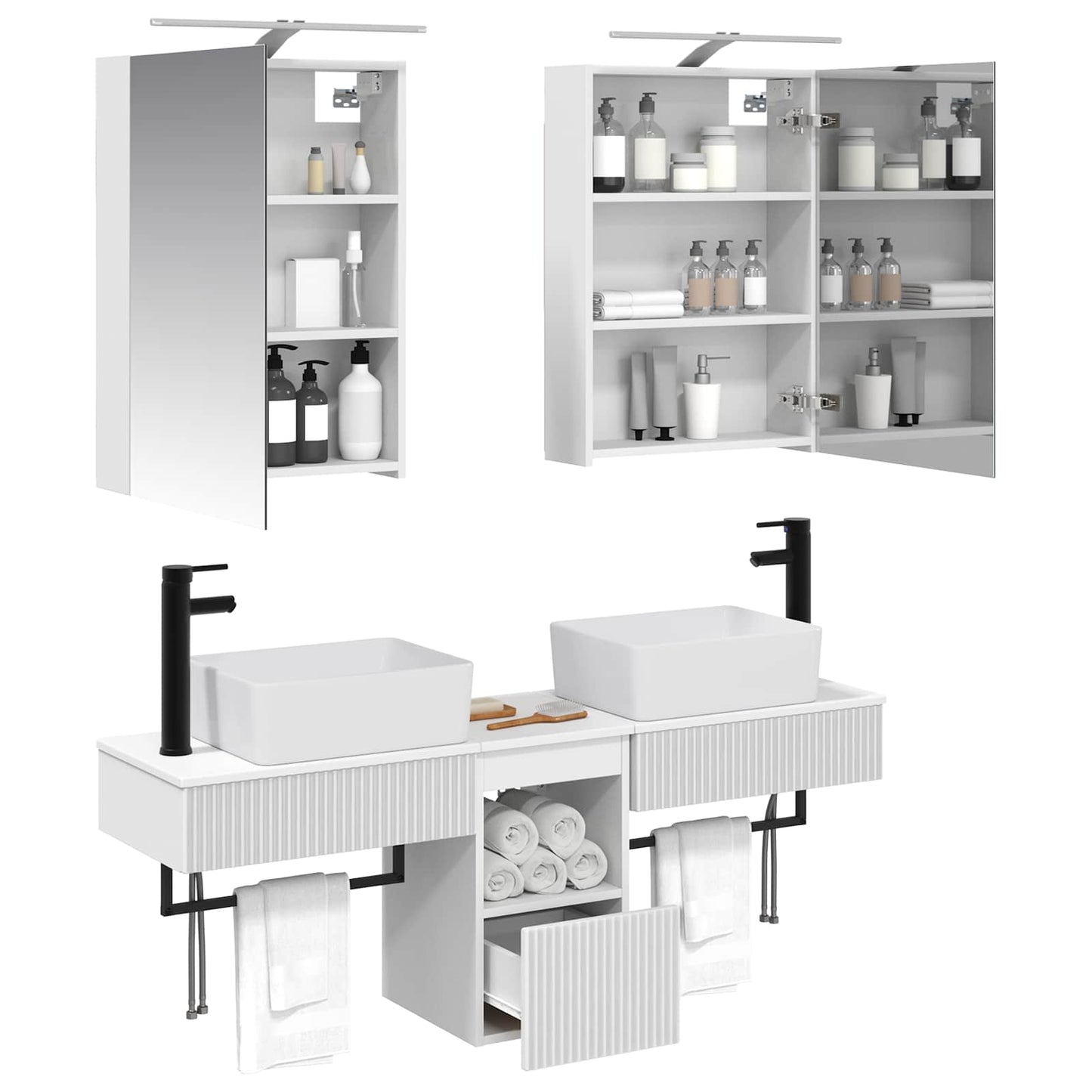 Badkamerkastenset 5 pcs Wit 50 x 14,5 x 70 cm Bewerkt hout