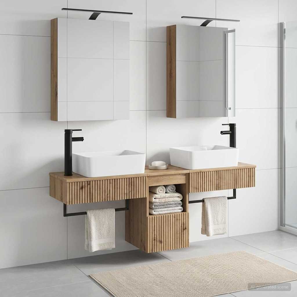 Badkamerkastenset 5 st Artisanaal eiken Bewerkt hout is nu te koop bij PeponiXL, paradijselijk wonen!