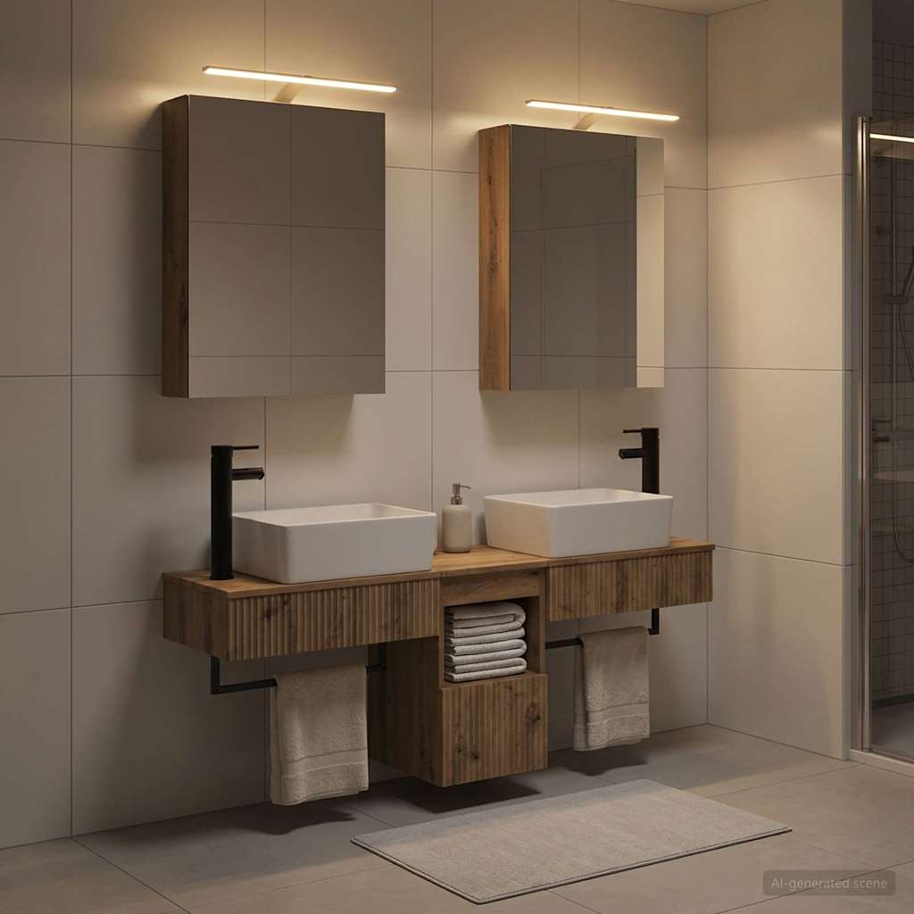 Badkamerkastenset 5 st Artisanaal eiken Bewerkt hout is nu te koop bij PeponiXL, paradijselijk wonen!