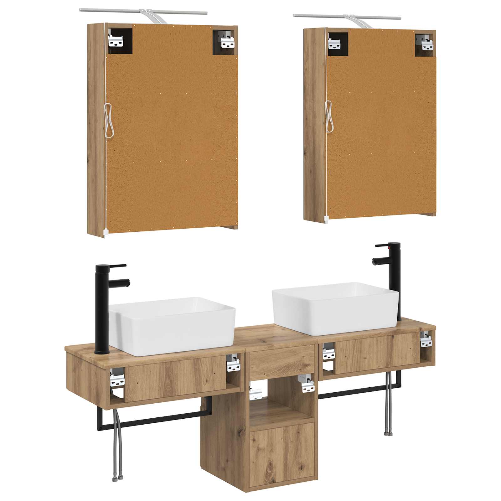 Badkamerkastenset 5 st Artisanaal eiken Bewerkt hout is nu te koop bij PeponiXL, paradijselijk wonen!