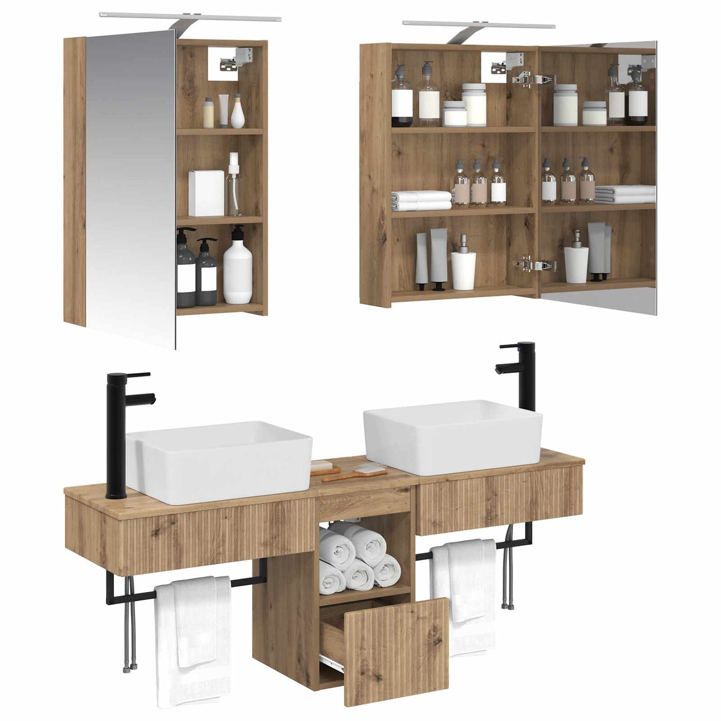 Badkamerkastenset 5 st Artisanaal eiken Bewerkt hout is nu te koop bij PeponiXL, paradijselijk wonen!