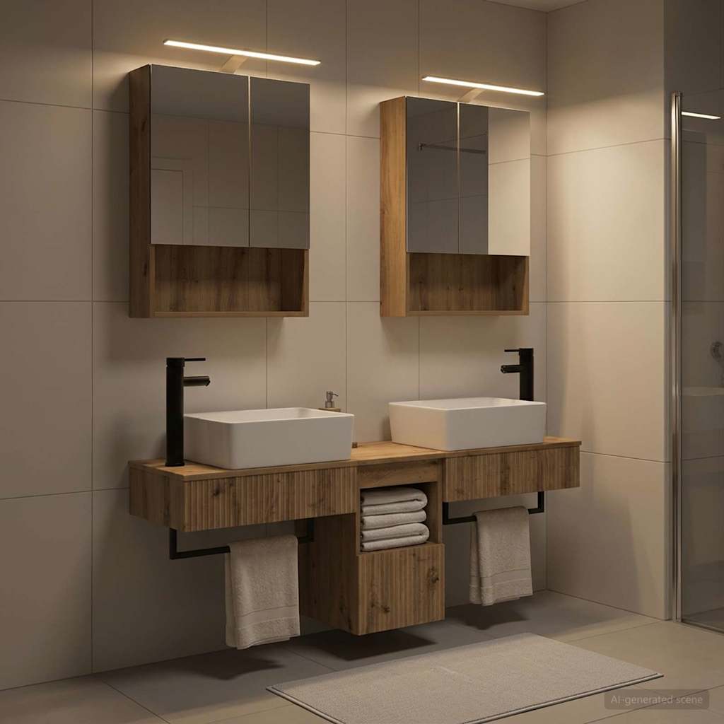 Badkamerkastenset 5 st Artisanaal eiken Bewerkt hout is nu te koop bij PeponiXL, paradijselijk wonen!