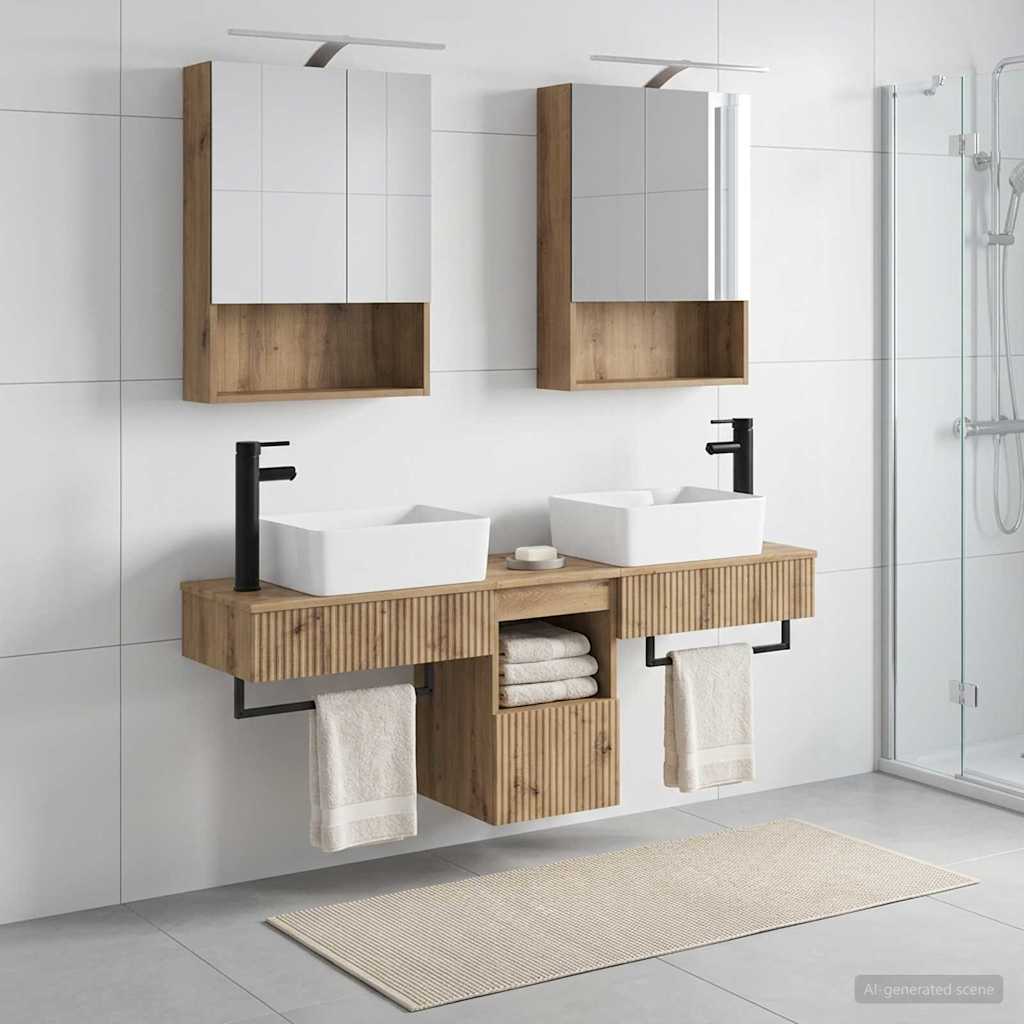 Badkamerkastenset 5 st Artisanaal eiken Bewerkt hout is nu te koop bij PeponiXL, paradijselijk wonen!
