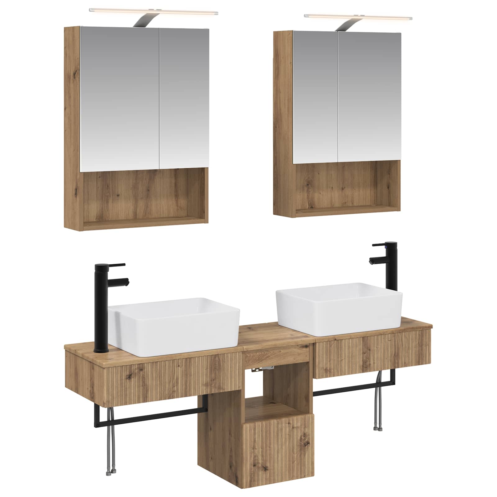 Badkamerkastenset 5 st Artisanaal eiken Bewerkt hout is nu te koop bij PeponiXL, paradijselijk wonen!