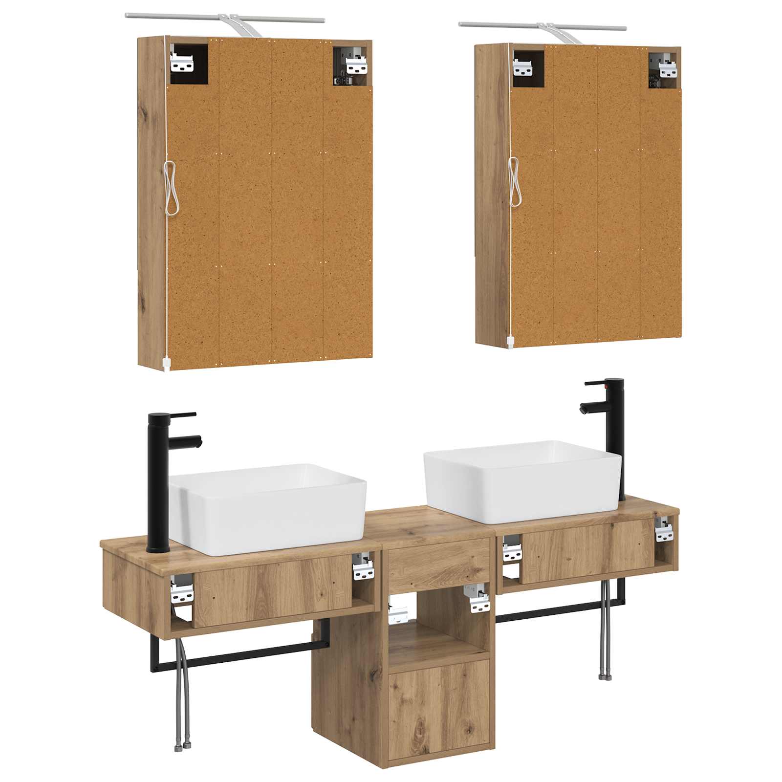 Badkamerkastenset 5 st Artisanaal eiken Bewerkt hout is nu te koop bij PeponiXL, paradijselijk wonen!