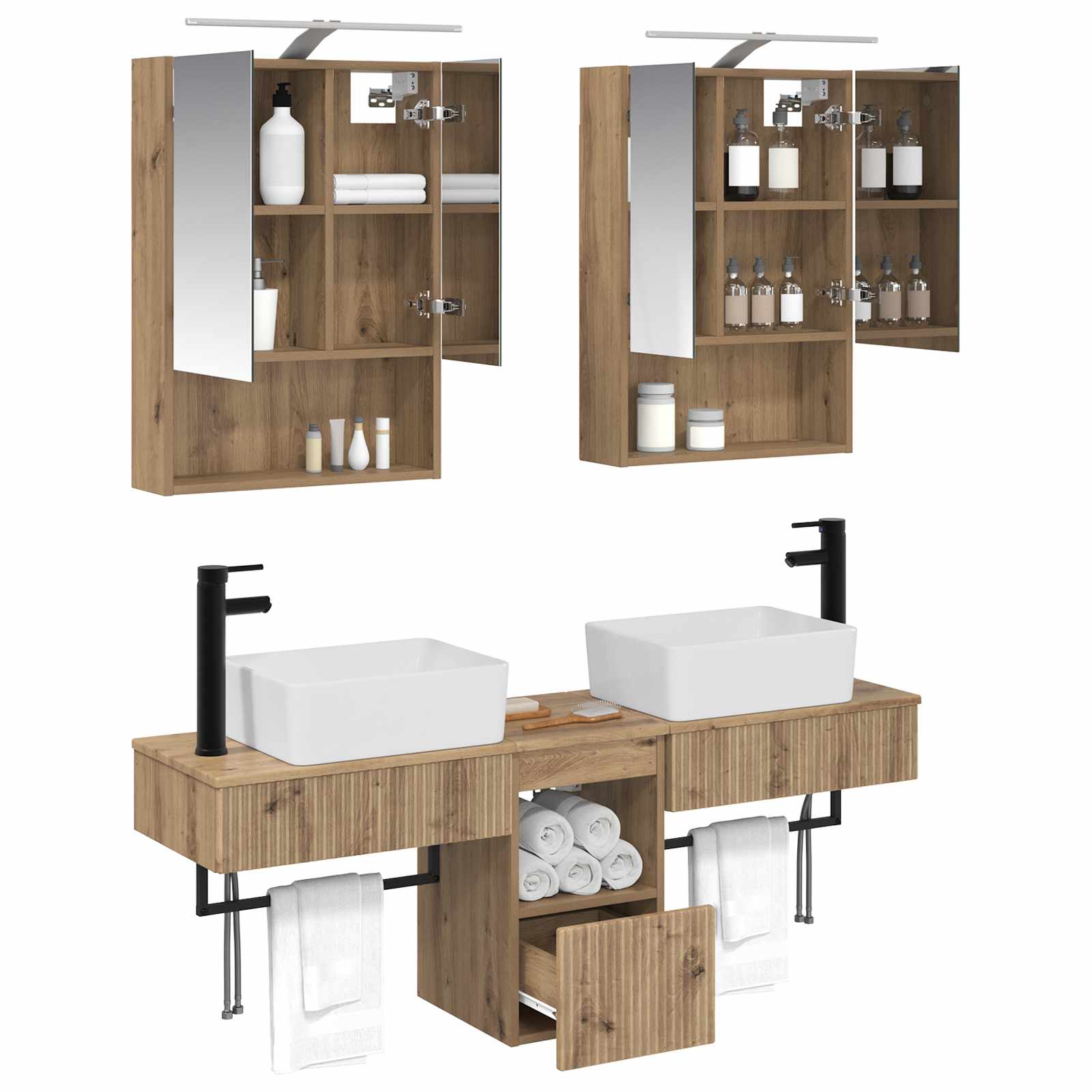 Badkamerkastenset 5 st Artisanaal eiken Bewerkt hout is nu te koop bij PeponiXL, paradijselijk wonen!