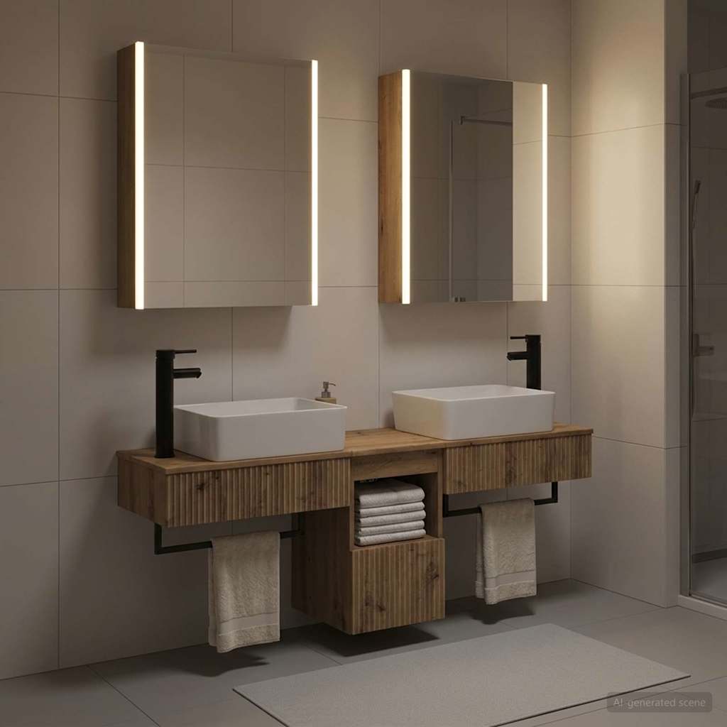 Badkamerkastenset 5 st Artisanaal eiken Bewerkt hout is nu te koop bij PeponiXL, paradijselijk wonen!