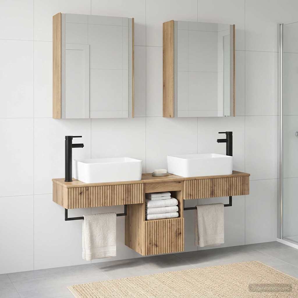 Badkamerkastenset 5 st Artisanaal eiken Bewerkt hout is nu te koop bij PeponiXL, paradijselijk wonen!