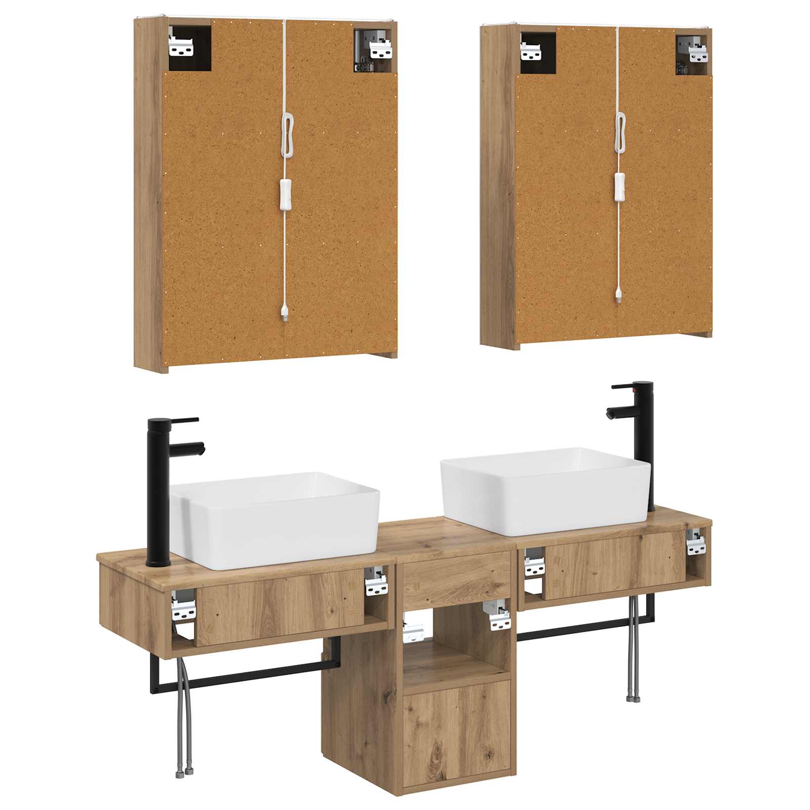 Badkamerkastenset 5 st Artisanaal eiken Bewerkt hout is nu te koop bij PeponiXL, paradijselijk wonen!