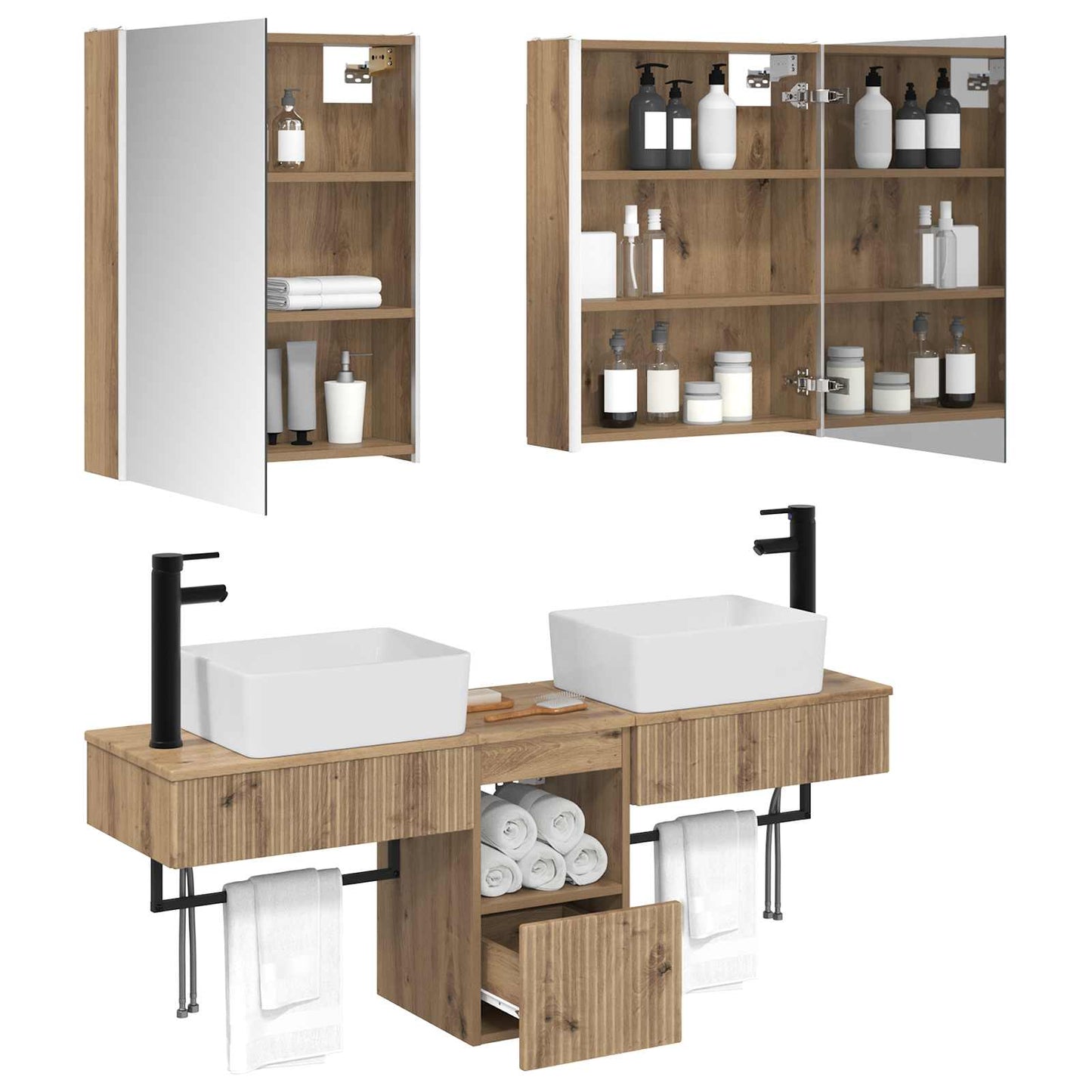 Badkamerkastenset 5 st Artisanaal eiken Bewerkt hout is nu te koop bij PeponiXL, paradijselijk wonen!