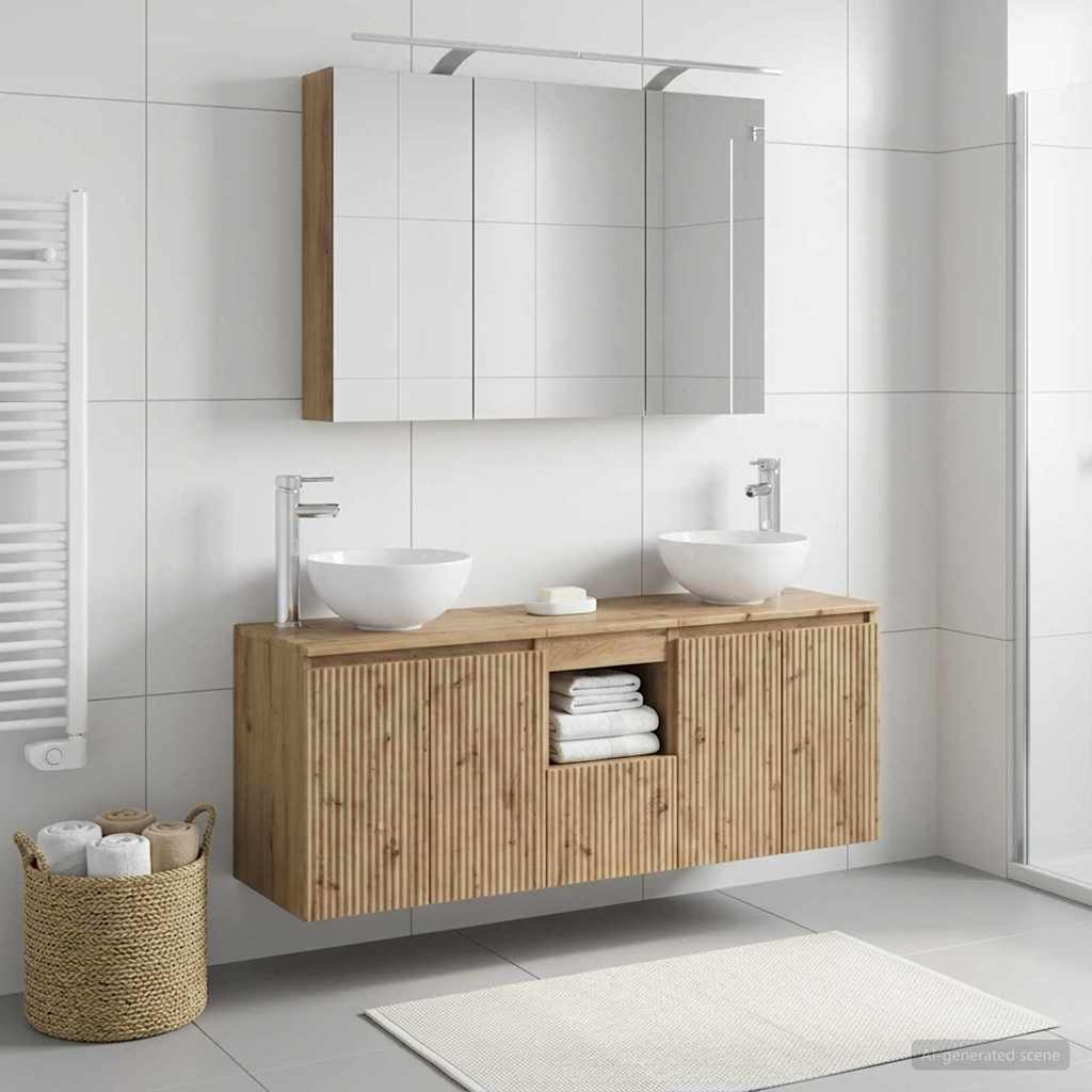 Badkamerkastenset 4 st Artisanaal eiken Bewerkt hout is nu te koop bij PeponiXL, paradijselijk wonen!