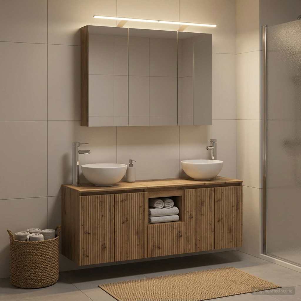 Badkamerkastenset 4 st Artisanaal eiken Bewerkt hout is nu te koop bij PeponiXL, paradijselijk wonen!