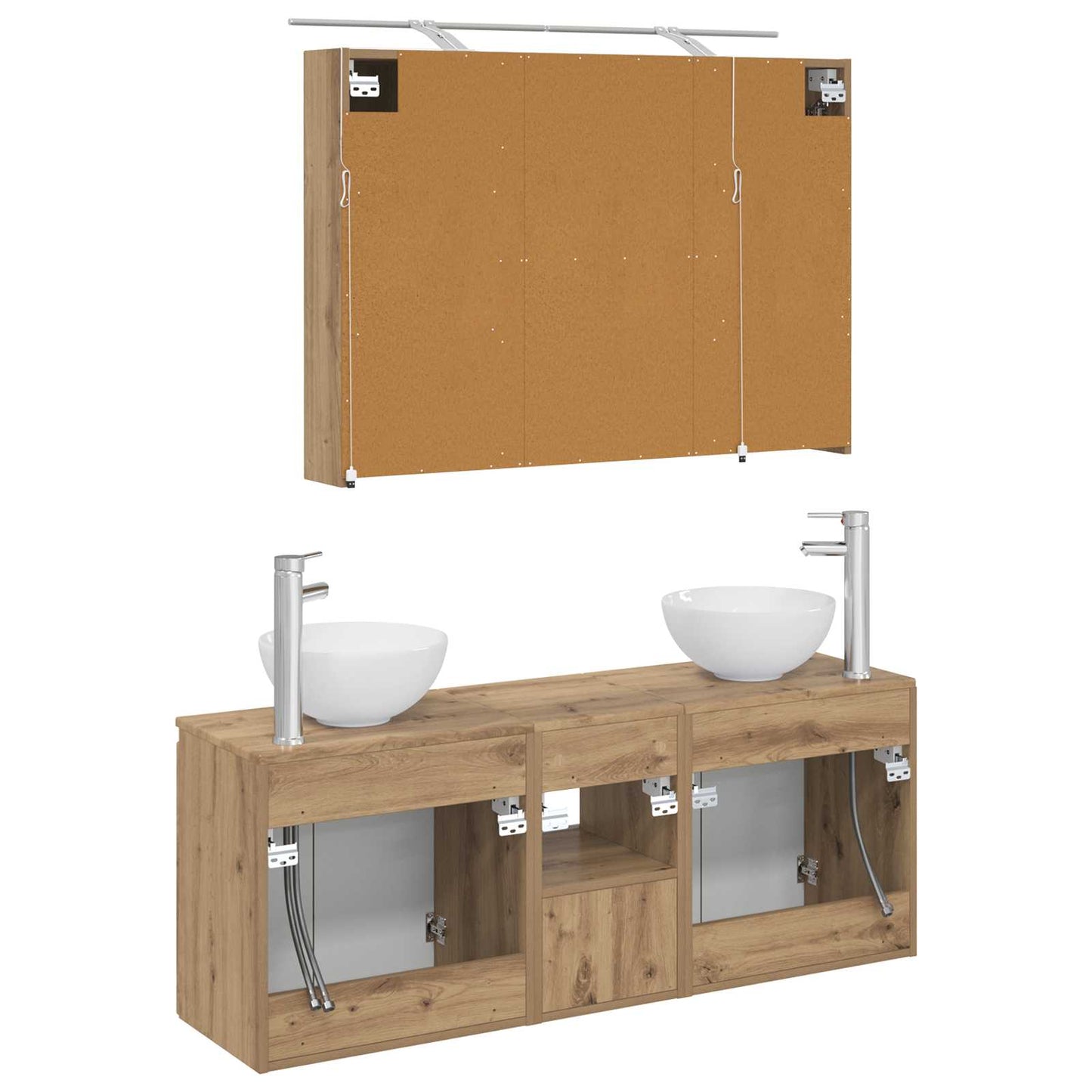 Badkamerkastenset 4 st Artisanaal eiken Bewerkt hout is nu te koop bij PeponiXL, paradijselijk wonen!