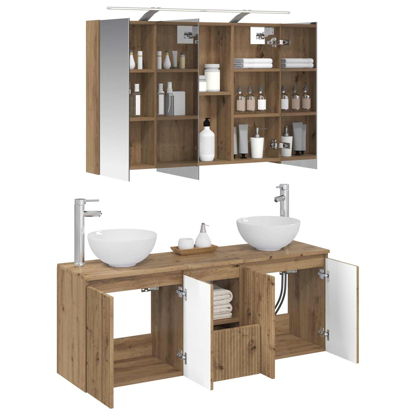 Badkamerkastenset 4 st Artisanaal eiken Bewerkt hout is nu te koop bij PeponiXL, paradijselijk wonen!